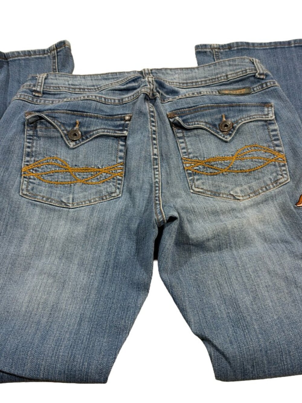 Cowgirl Tuff Saint Fleur De Lis Bootcut Jeans W33 L33 Long Distressed Rodeo